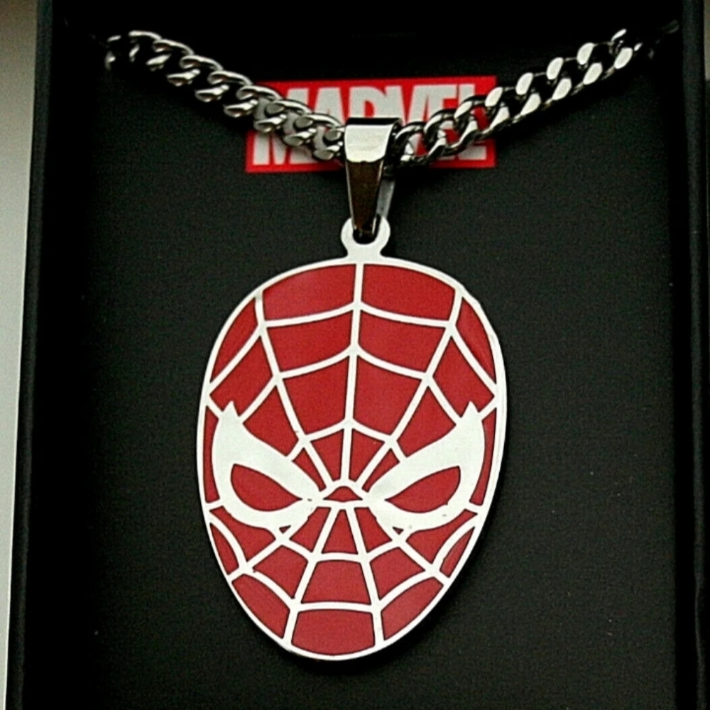 Marvel Comics Spider-Man Face Mask Stainless Steel Necklace Pendant New …